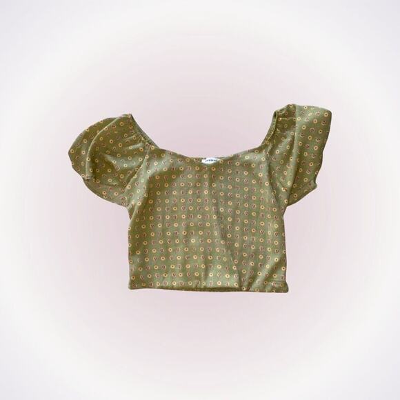 Monteau sweetheart neckline off the shoulder sage green crop top | Sz M - Picture 1 of 5